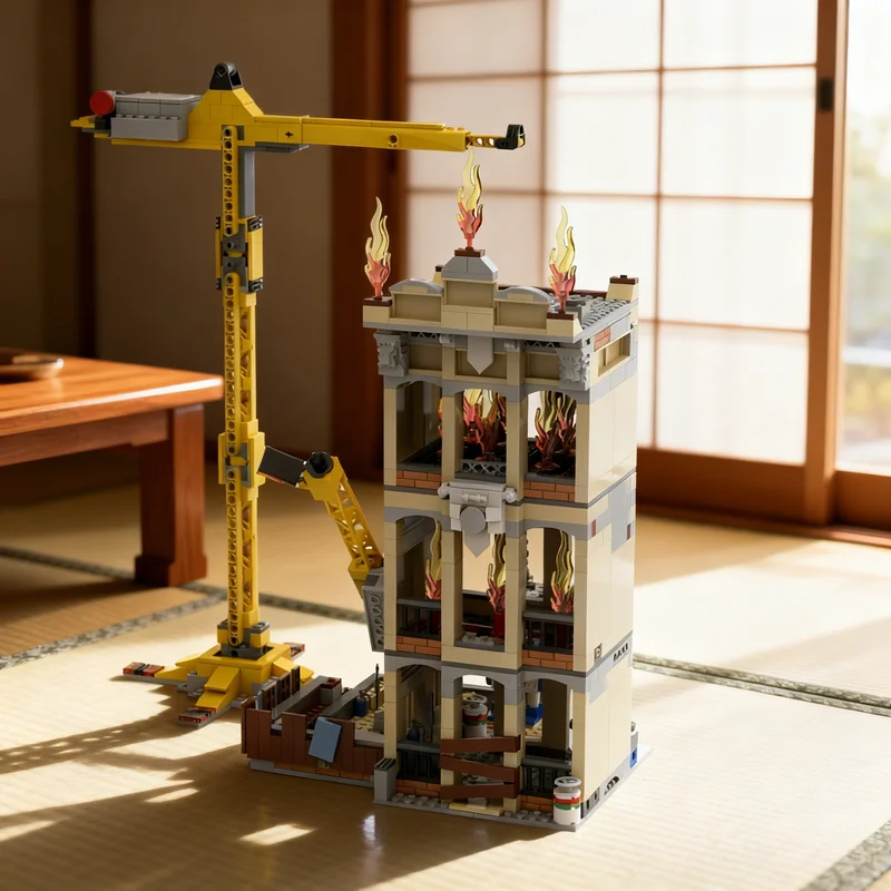 

744PCS MOC Creative Model Downtown Fire Brigade Building Blocks Collectible Display DIY Bricks Gift Decoration Collection Home