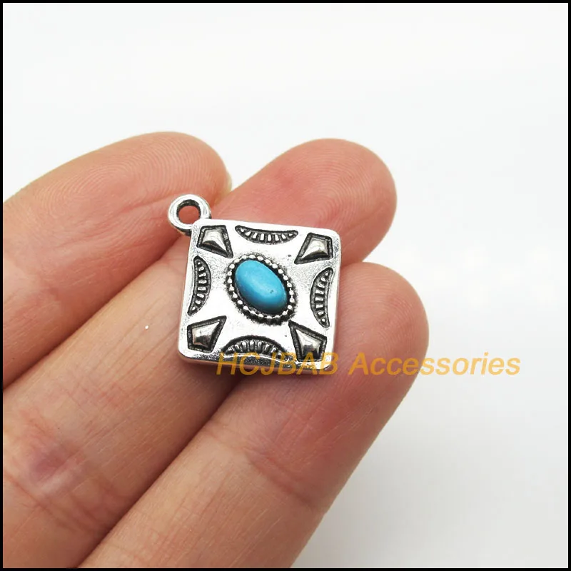 New Antiqued Silver Plated Heart Square Flower Teardrop Turquoise Charms Pendants For Gifts Jewelry