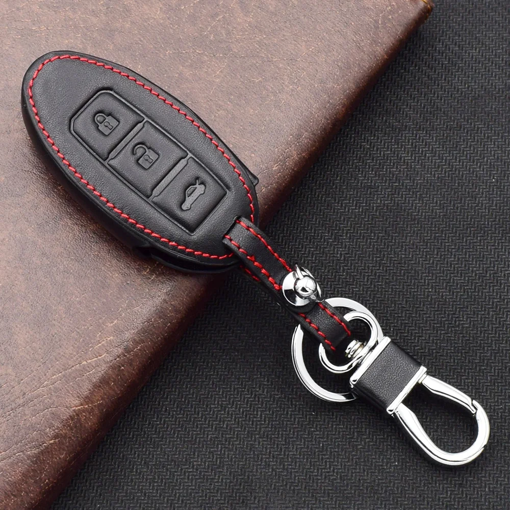 Leather Car Key Cover Case For Nissan Versa Maxima Altima Rogue Armada Sentra Murano Leaf Infiniti FX35 Q70 G35 Auto Accessories