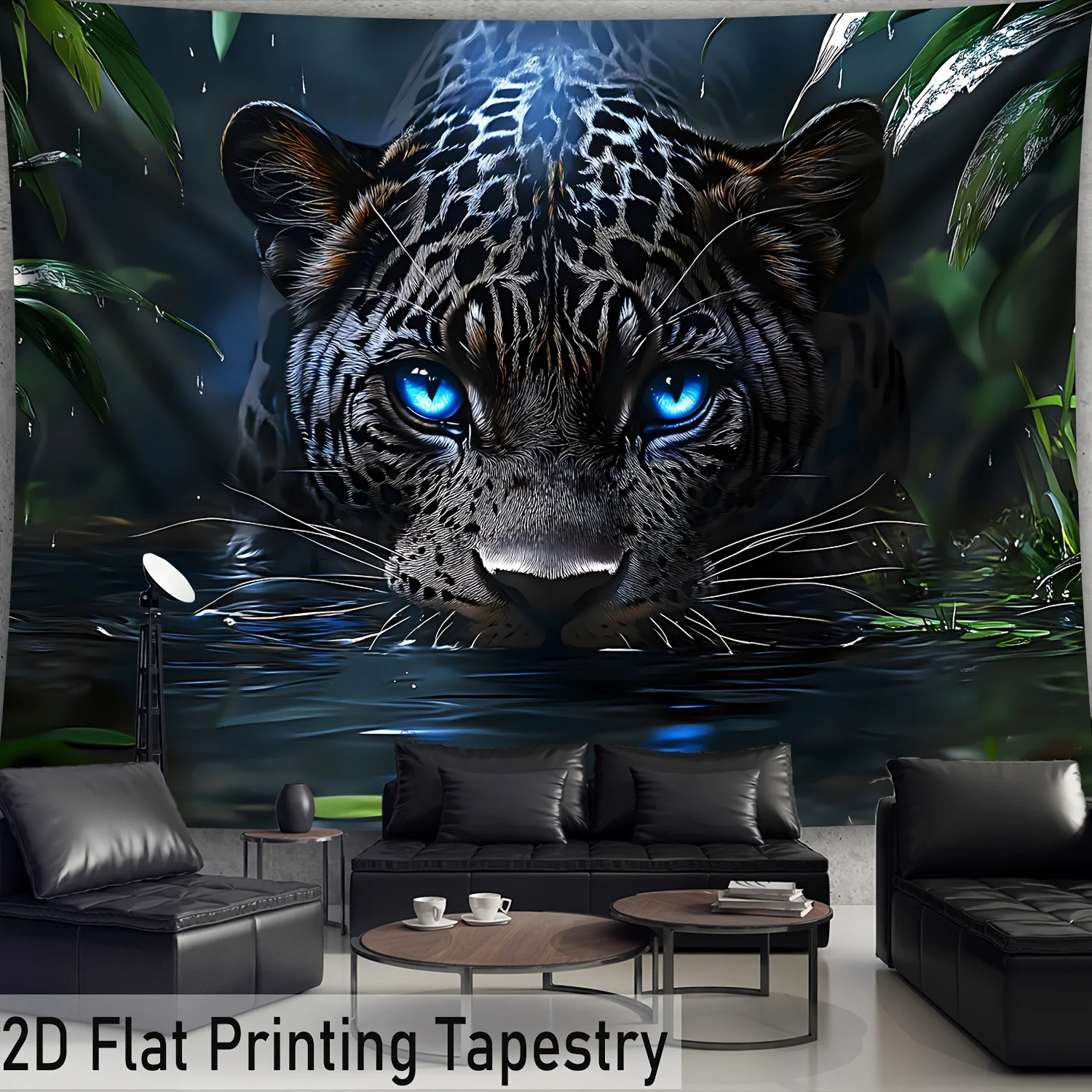 VIKAMA Blue Eyes Black Panther Rainforest Tapestry Dark Wild Wall Carpet Mysterious Jungle Predator Living Room Decoration