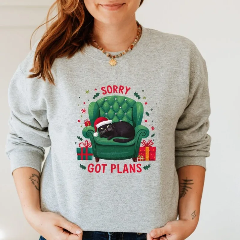 Desculpe tem plano natal engraçado amante de gatos amante de animais suor tripulação pescoço manga longa asual moda inverno macio hermal hoodie topo