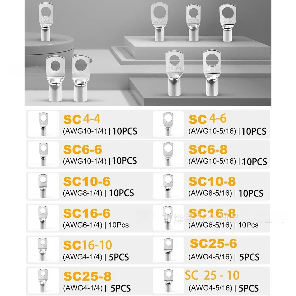 100Pcs SC4-25 Open Barrel Copper Cable Lug Set, Bare Wire Crimp Terminals Copper Eyelets for Electrical Connection