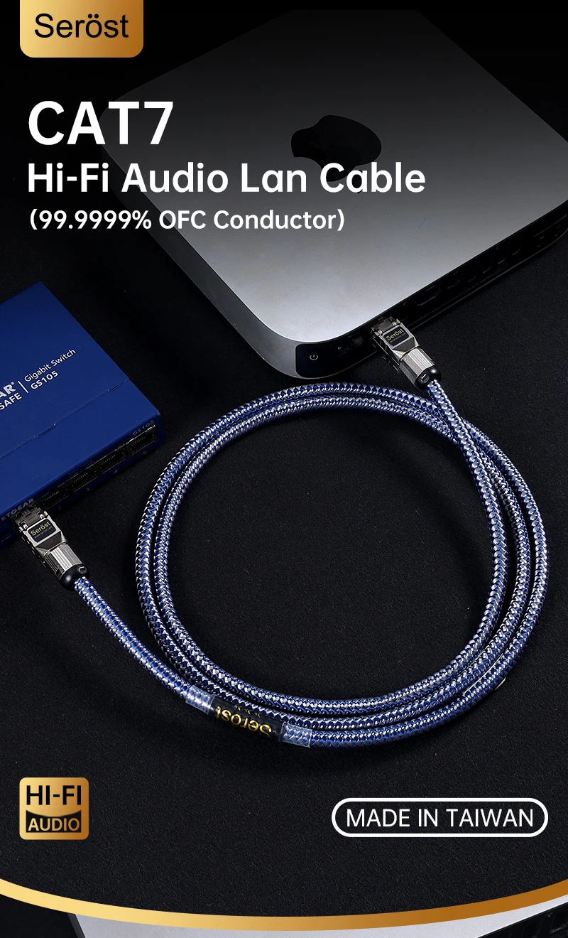 Serost Hifi Audio LAN-Kabel 99,9999% OFC-Kupfer Cat7 Ethernet-Kabel, RJ45 Netzwerkkabel Optimiert für Audio-Streaming & NAS – Detail 1