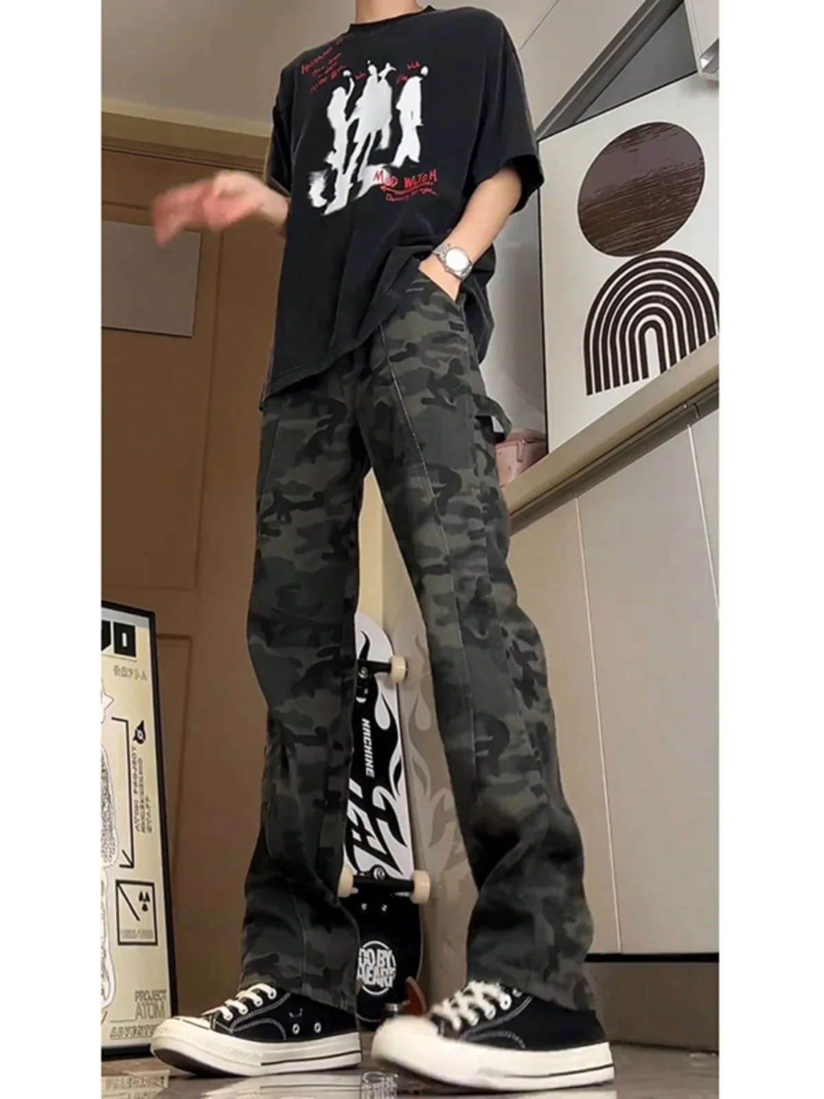 

American Retro Camouflage Pants Men's Extended Version Tall Double Knee Logging High Waist Premium Knife Denim Jeans