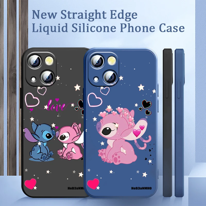 Vloeibaar Touw Hoesje Disney Art Stitch Cool Love Telefoon Hoesje Voor Apple Iphone 15 14 13 12 Mini 11 Xs Pro X X Xr 8 7 Se 2020 Pantser