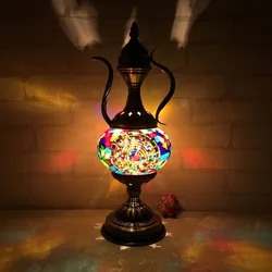Handcrafted Mosaic Glass Romantic Bed Light Mediterranean Style Home Art Decor Turkish Table Lamp Vintage Glazed Pot Shaped