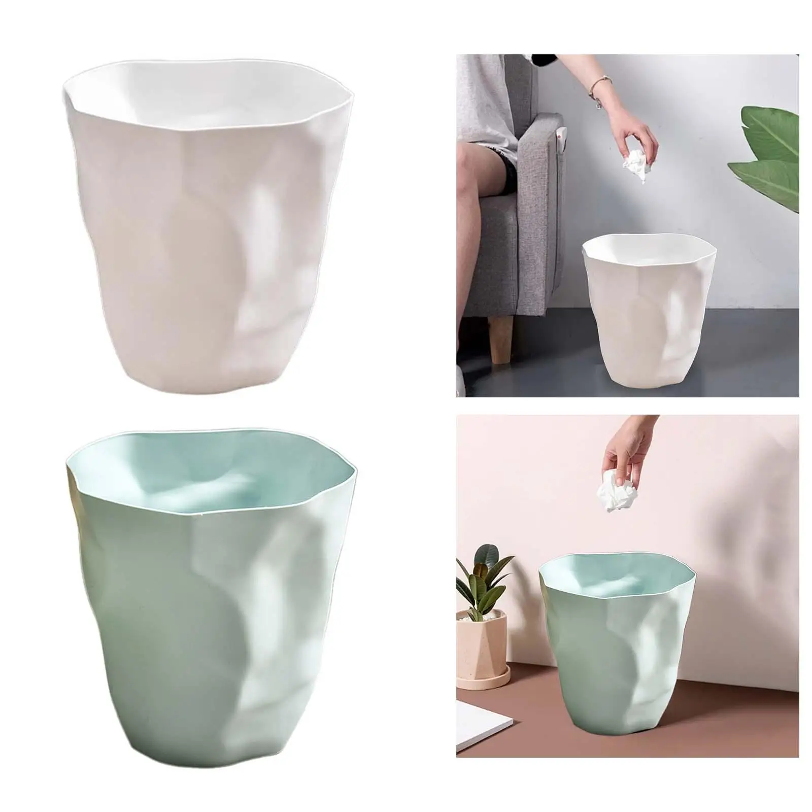 Wastebasket Round Waste Bin Rubbish Basket Garbage Bin Wrinkle Trash Bin for Household Office Dormitory Washroom Kitchen