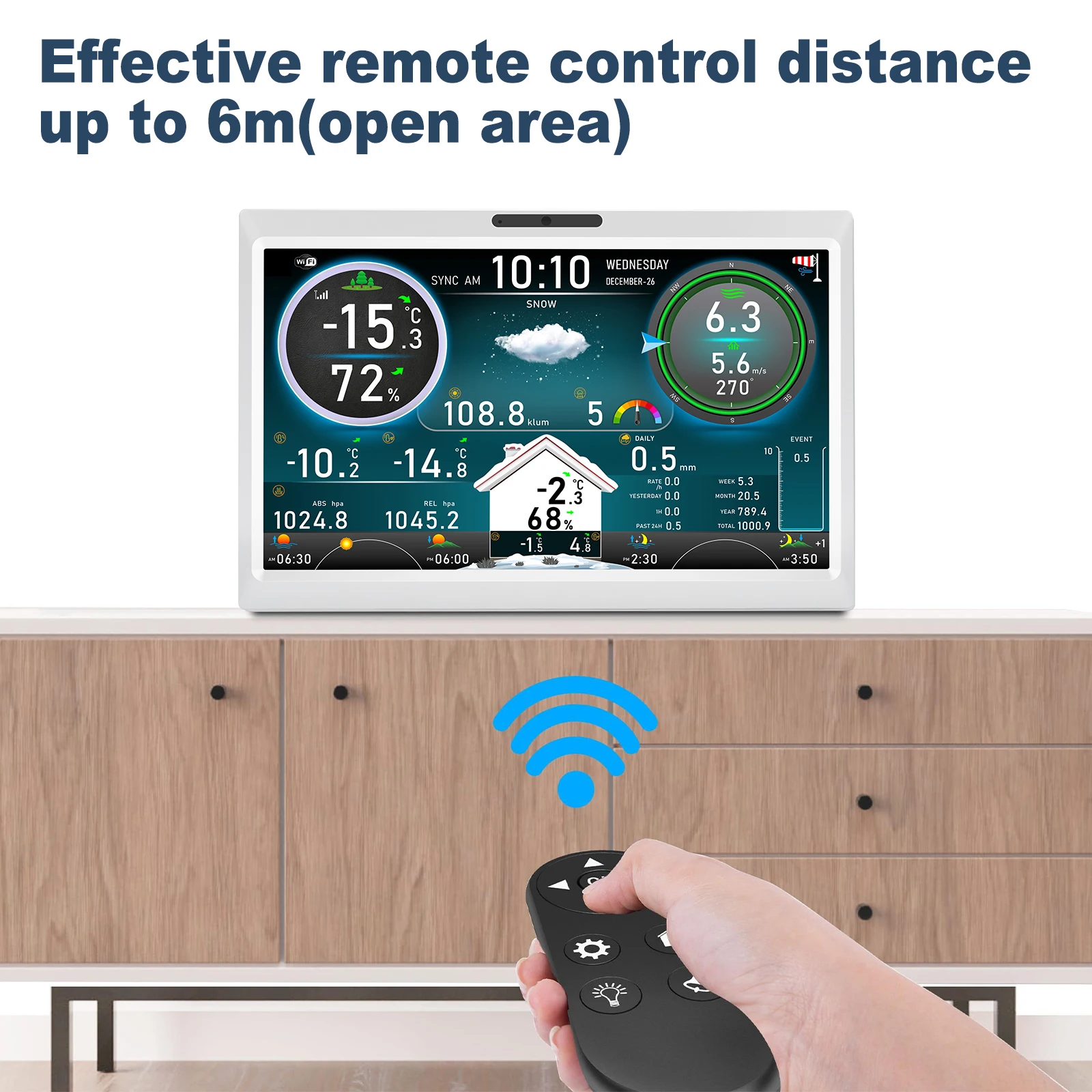 Estación meteorológica WiFi con pantalla HD TFT de 10,1 pulgadas, Sensor inalámbrico para exteriores con Control remoto Solar, alarma de marco de fotos Digital