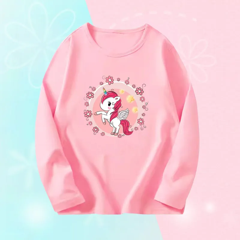 Baby Girl Long Sleeve Autumn T-Shirts Girls Cute Graphic T-Shirts Toddlers Spring Cotton Tees Children Causal Unicorn T-Shirts