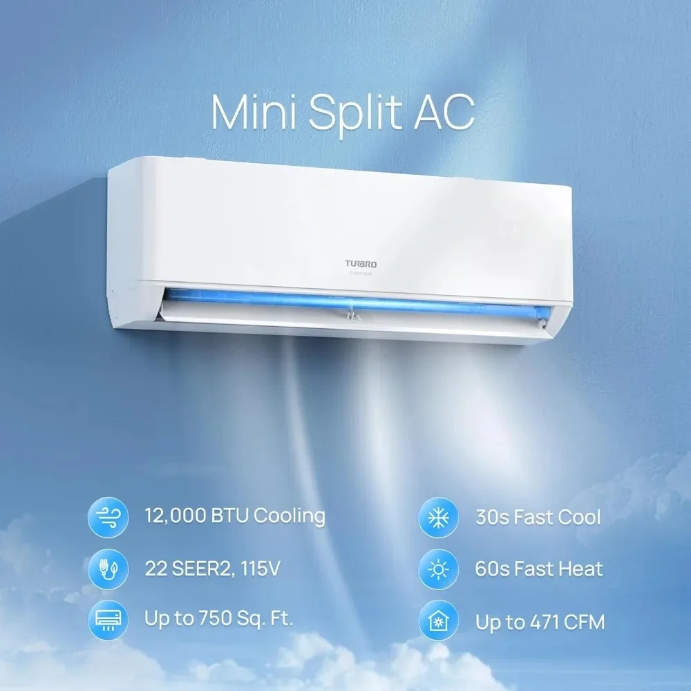 Cools up to 750 Sq.Ft, R454B 12,000 BTU Ductless Mini Split Inverter AC with Heat Pump, 23 SEER2,15V, Energy Star, WiFi-Enabled,