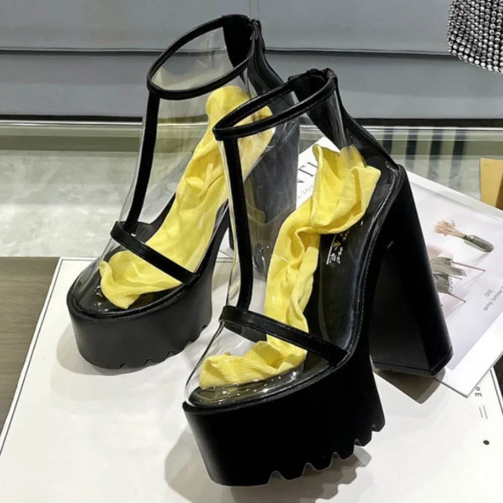 High Heels for Woman Bar Nightclub Stage Performance Transparent High Heel 14cm Platform Women's Shoes Thick Heel Short Boots