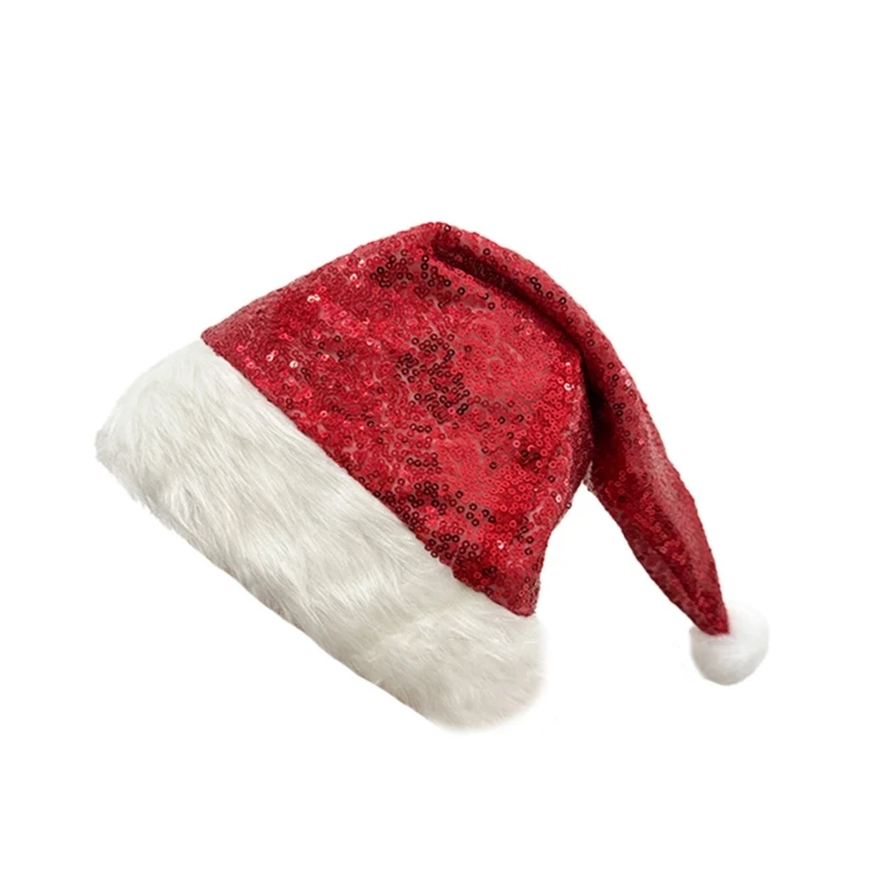 Christmas Santa Hat for Holiday Glittering Sequined Santa Hat for Adult All Age Bobble Hat Party Props Festival Dropshipping