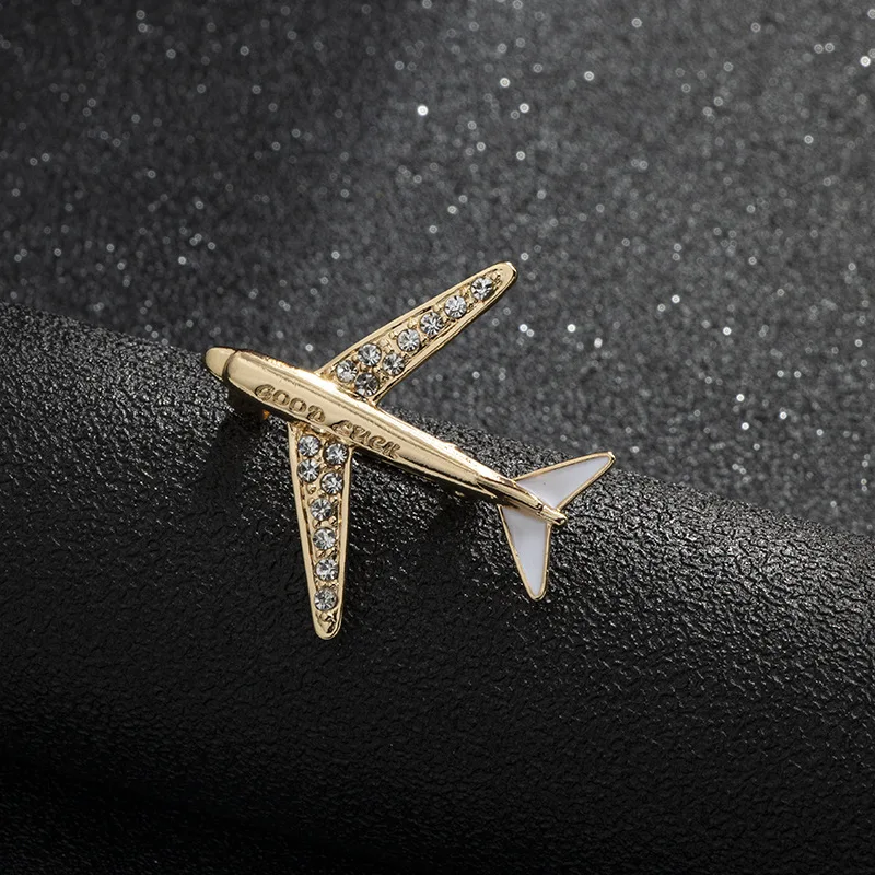 Airplane Brooch Pin Rhinestone Aircraft Lapel Pins and Brooches Men;s Suit Collar Needle Accessories Korean High-grade Crystal