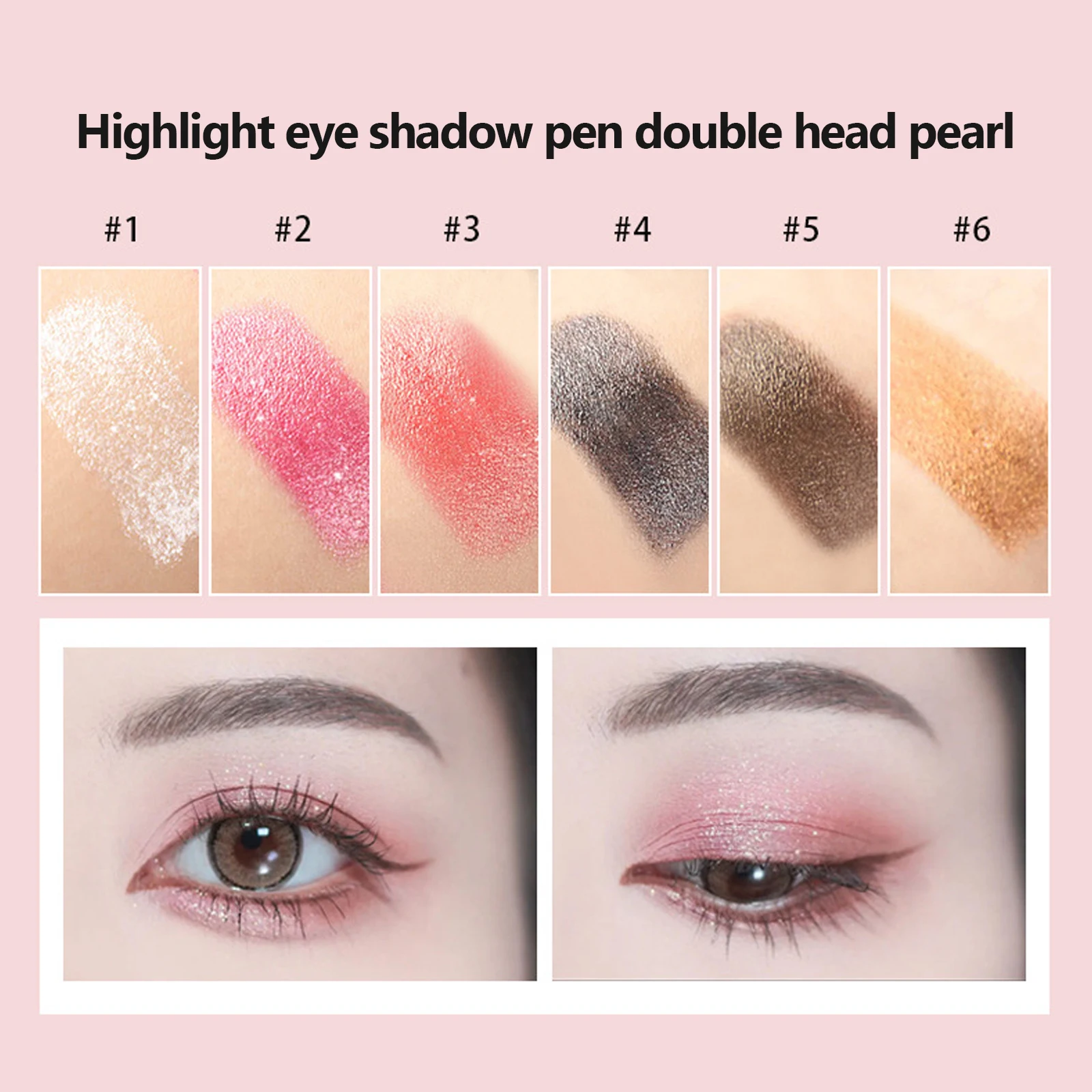 6 Colors Double Headed Glitter Pearly Highlighter Eyeshadow Pen Brightening High Pigmented Long Lasting Waterproof Eye Shadow