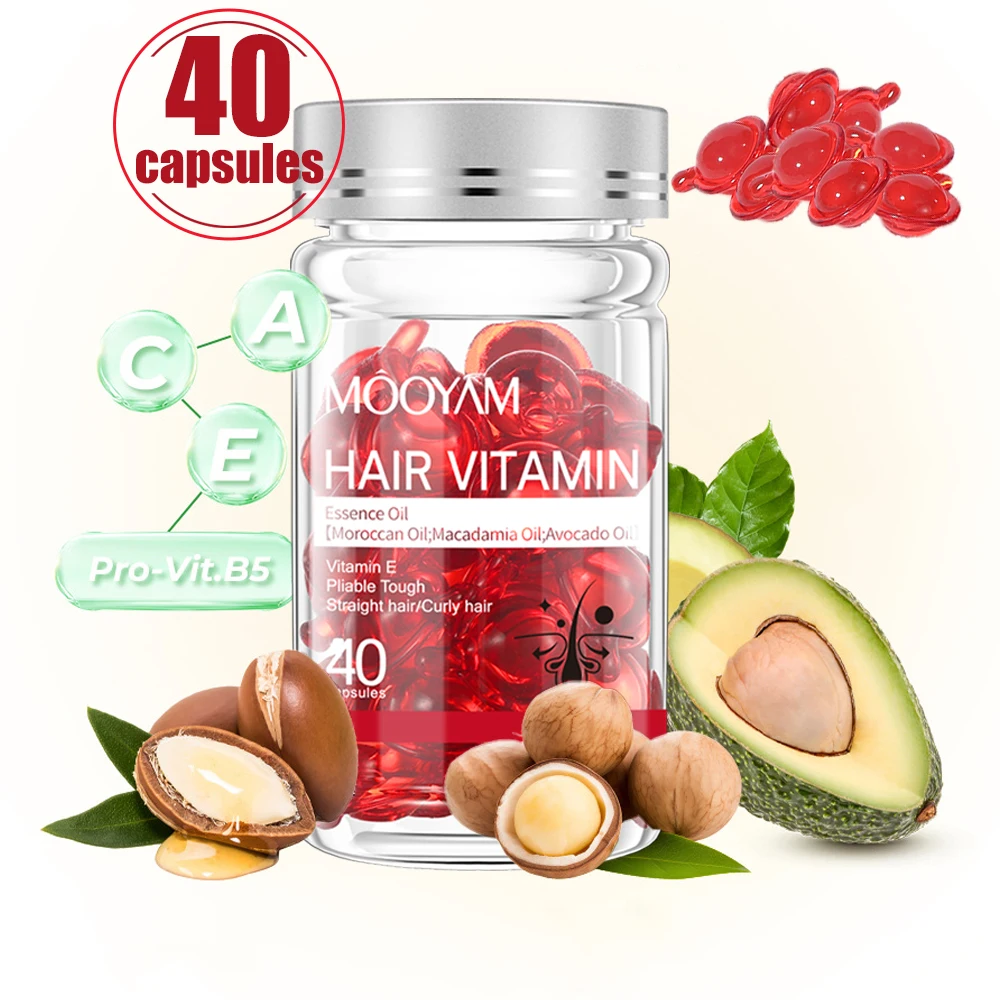 

40Hair Vitamin Capsule Oil Nourish ScalpCapsule Oil Smooth Silky Keratin Complex Oil Natural Supple Hair Care 40capsules/Box