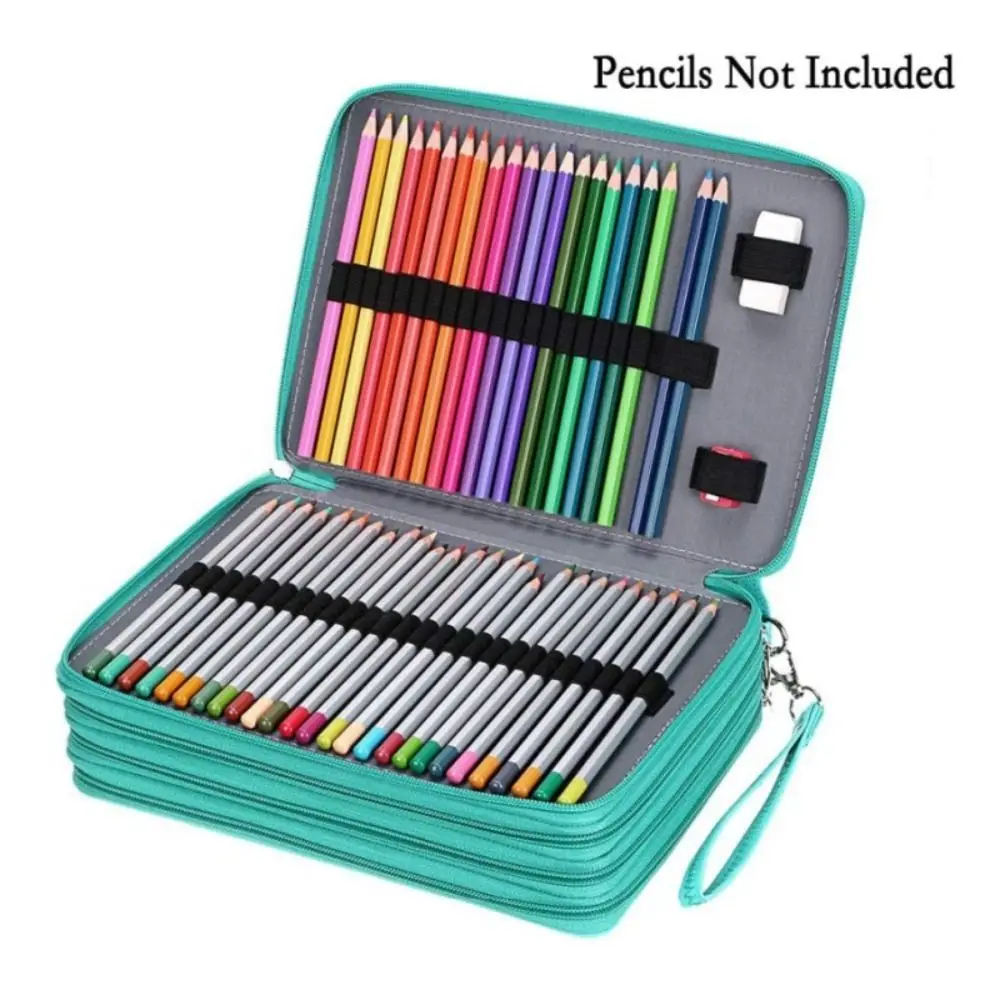 200 Holes Colored Lead Pencils Storage Bag 5 layer Portable Large Capacity Case Holder Waterproof PU Leather Student Pen Case