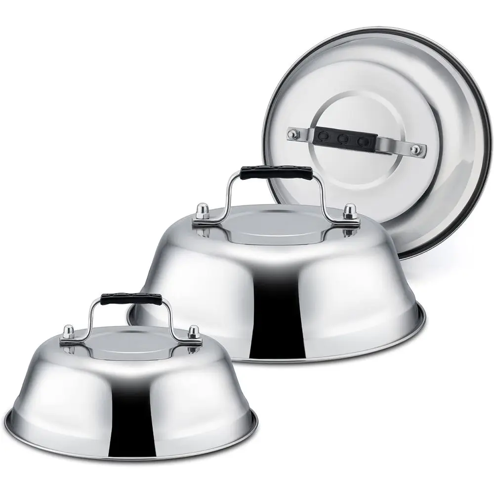 

3-Piece Cheese Melting Dome Set, 9-6.5 Stainless Steel, Steam Basting Cover, Heavy-Duty Grill Griddle, Kitchen Cooking Accessory