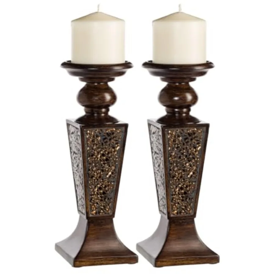 

Набор подсвечников для столбчатых свечей (2 шт.) - Дизайн с эффектом кракле-мозаики - Функциональные украшения для стола - Центральные элементы декора для столовой/гостиной - Лучший выбор