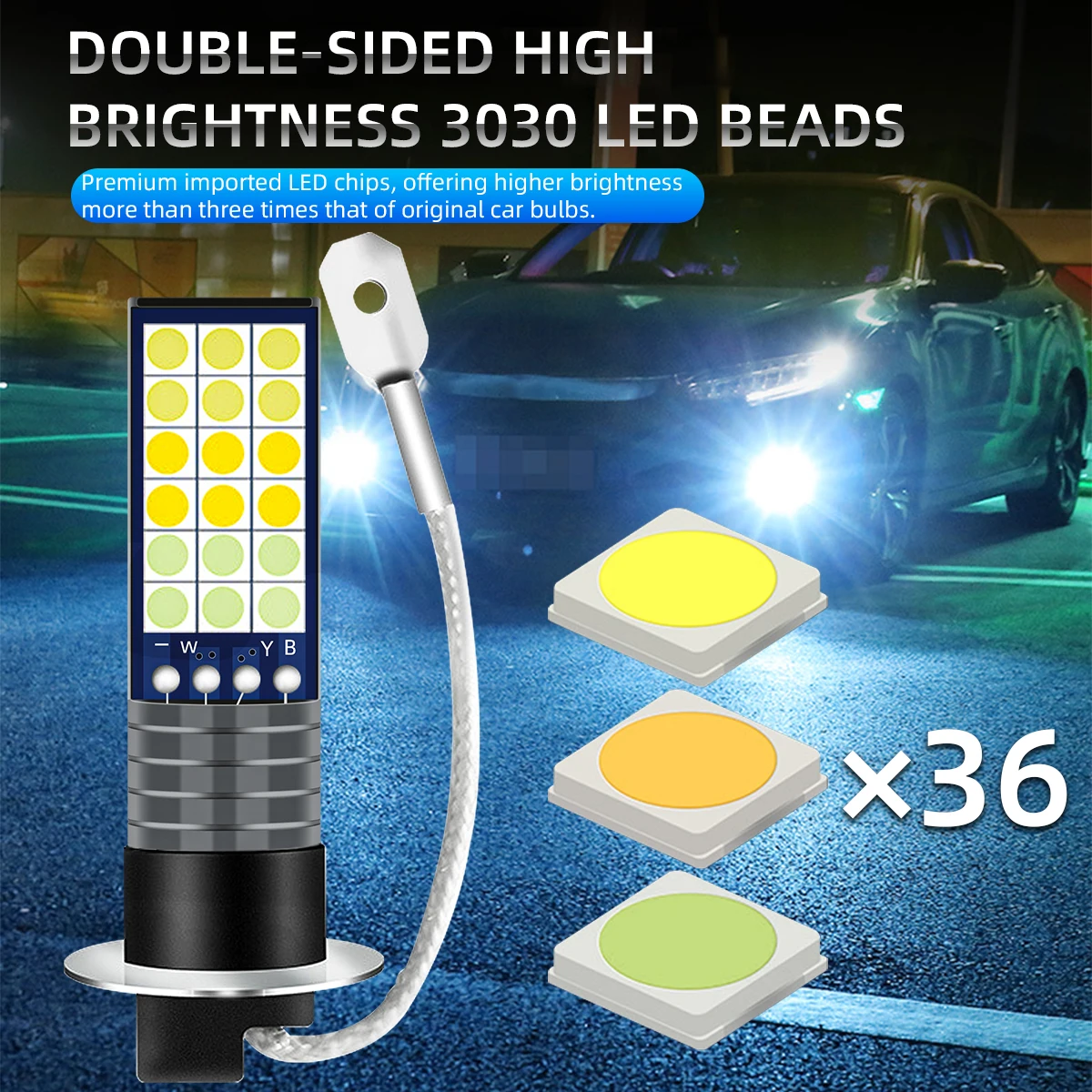 LED Fog Lights H3 for Car Tricolor Mode High Brightness with Waterproof Aluminum Alloy for Stable Light Performance