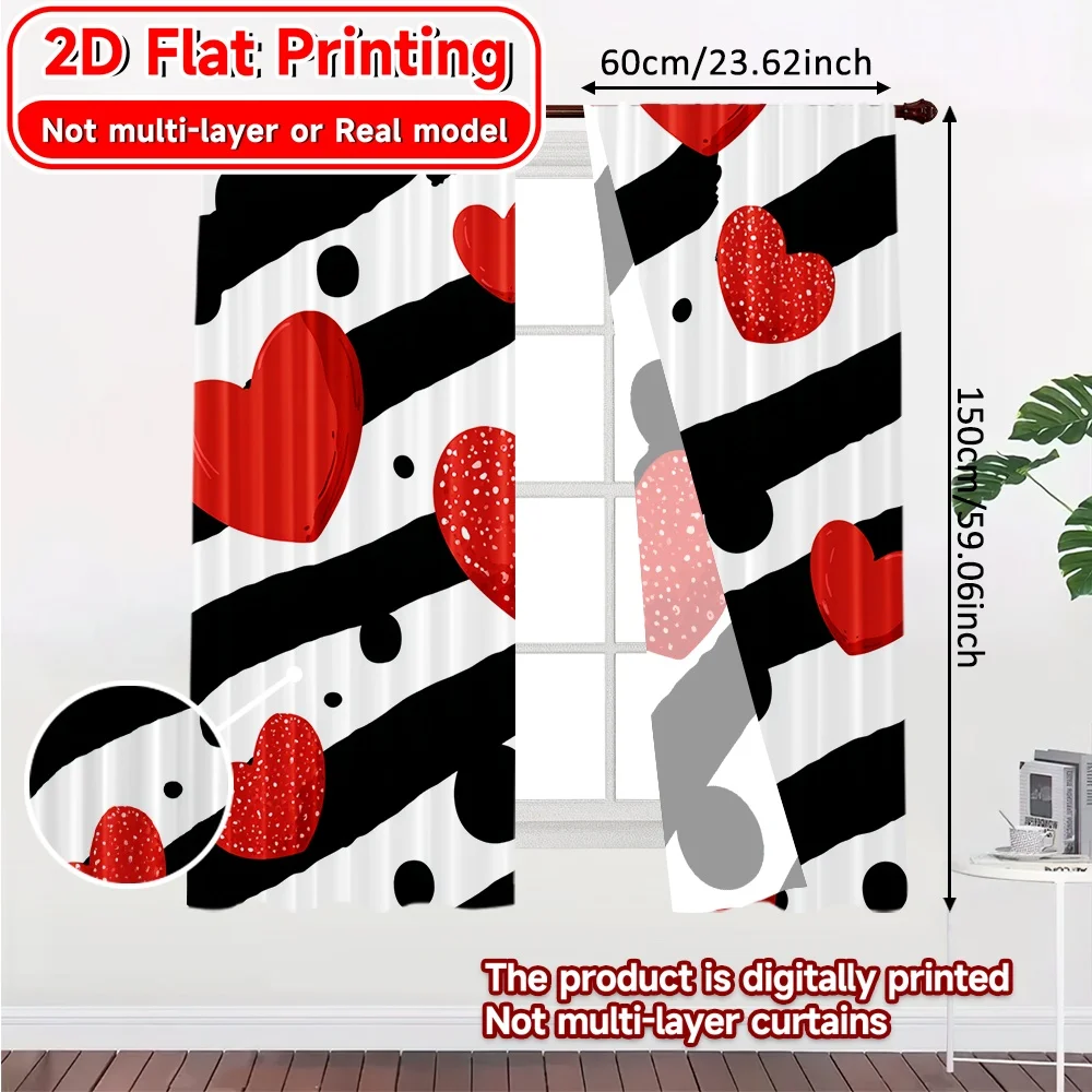 2D Flat Printing,2pcs Heartful Stripes Print Chic Curtains Polyester Curtains Versatile All Perfect for Bedroom & Various Living