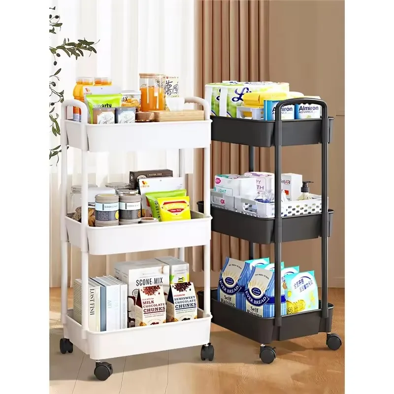 High quality Home Organizer Multi Layer Shelf Metal Rolling Hand Cart  amp Trolleys Plastic Kitchen Display Storage