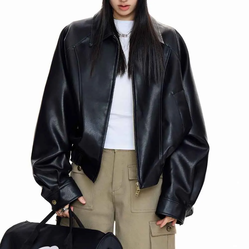 

2025 Winter New Men's Solid Color Leather Jacket Unisex American Retro Fashion Trendy High Street Loose Casual Niche Men's Top