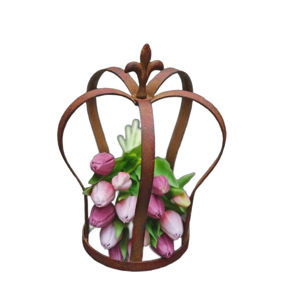 Rustic Iron Crown Design Flower Holder For Garden Lawn Pathway Decoration Plant Container Accessories Flower Pot Decor
