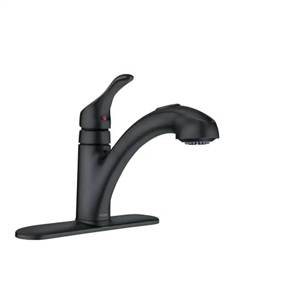 Matte Black Pullout Kitchen or Laundry Faucet with Power Clean Deck Mount Flexible Hose Easy Installation Optional Deckplate