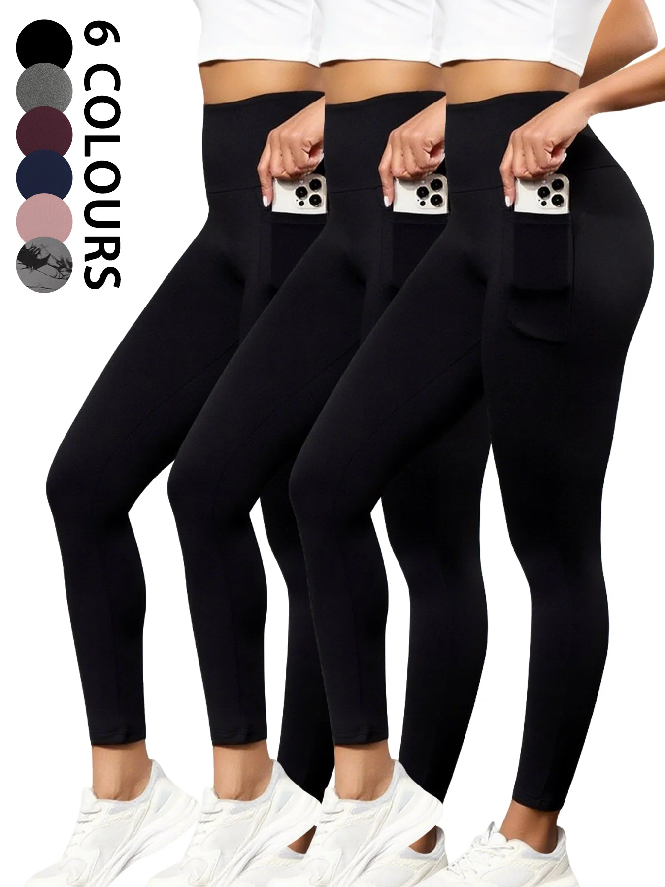 여성용 포켓이 있는 슈퍼 소프트 레깅스 3팩, 하이 웨이스트 복부 조절 운동 요가 러닝 팬츠 레깅스