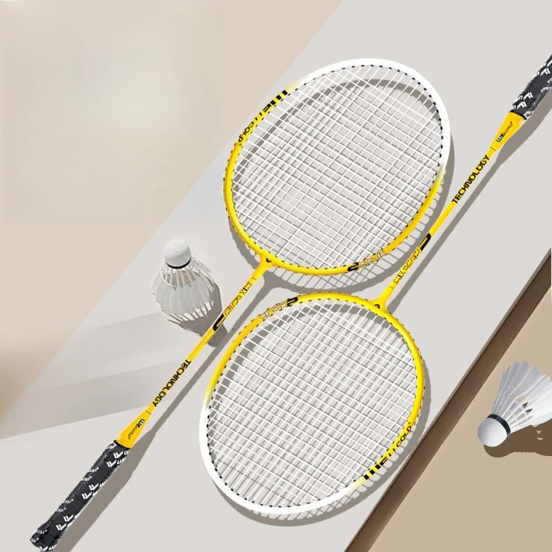 Raqueta de bádminton de aleación de aluminio, juego de raqueta doble resistente a golpes, raqueta de adiestramiento interior integrada ultraligera para principiantes al aire libre