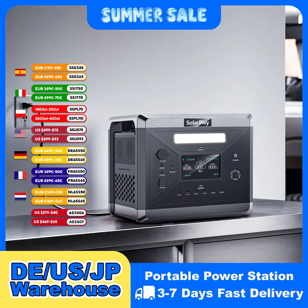 SOLARPLAY Portable Power Station  2400W（4800W Peak）Emergency Backup 2160WH High-power Power Supply for Home Outdoor Power Outage