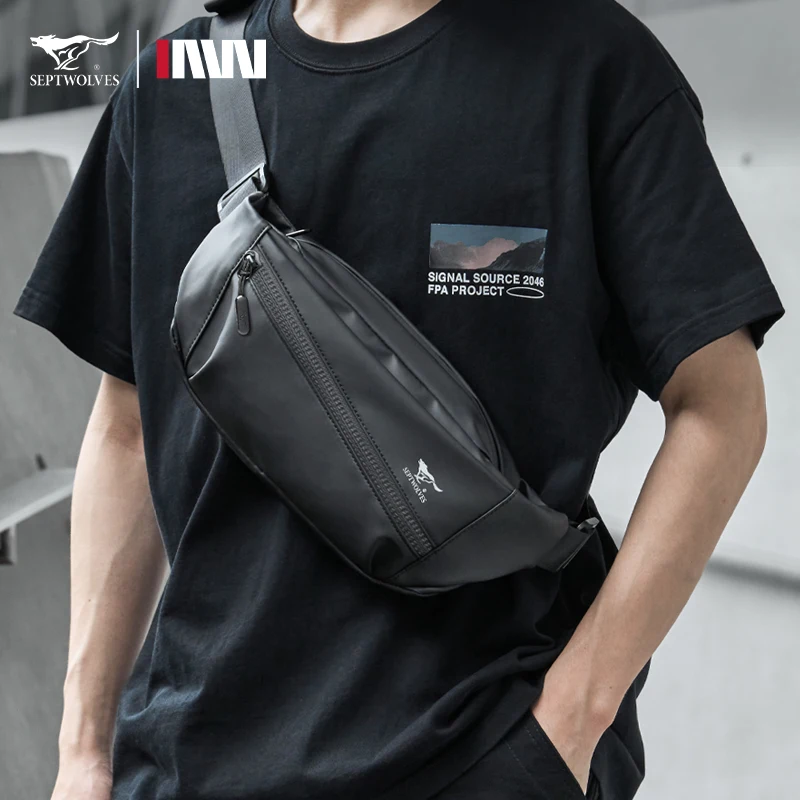 Septwolves Magnetic Buckle Crossbody Fanny Pack Man Adjustable Shoulder Strap Travel Waist Bag Waterproof Phone Mini iPad Bumbag