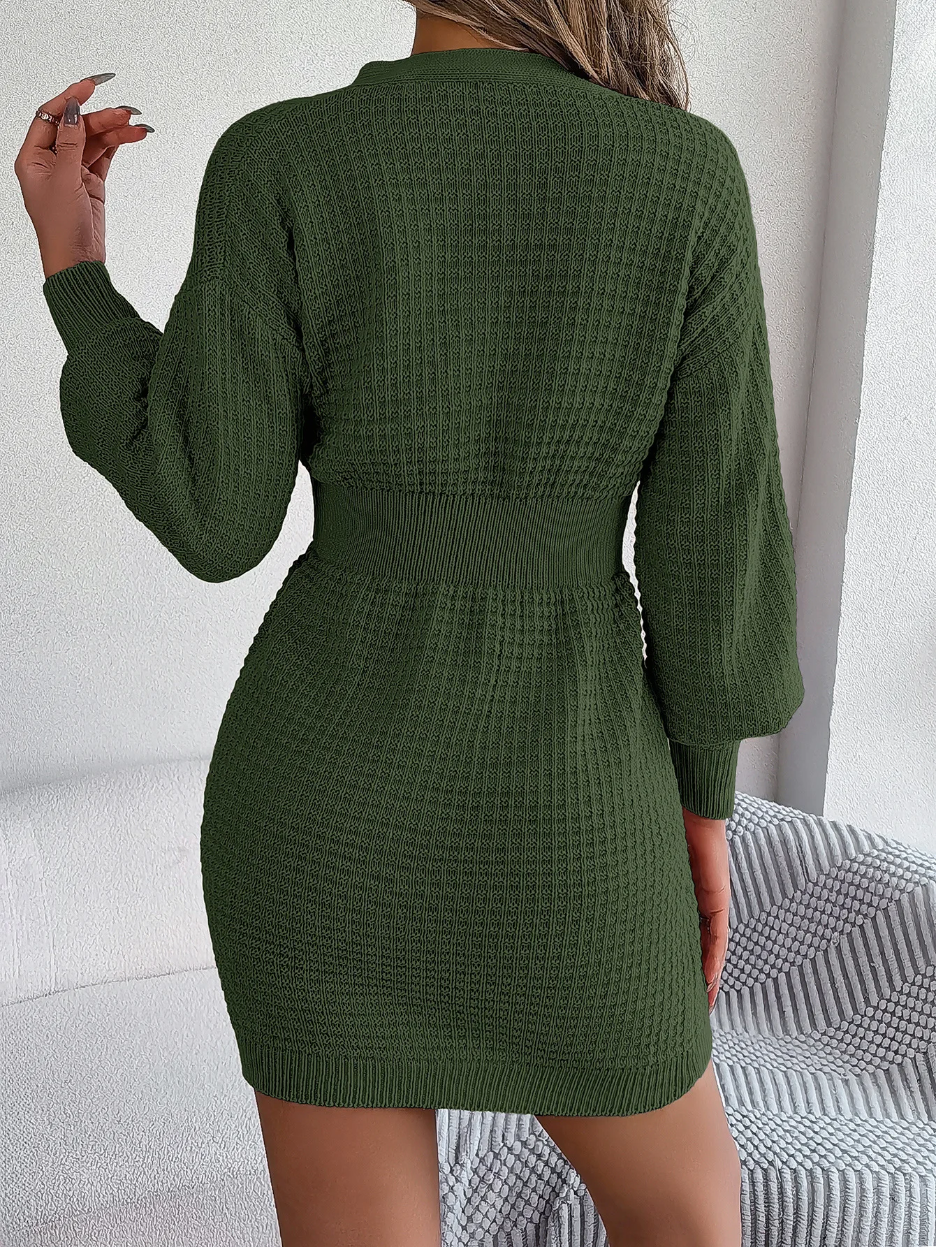 Women\'s Long Sleeve Knit Sweater Dress, Casual V Collar, Buttons, Knitted Pullovers, Sweaters, Autumn, Winter, 2022