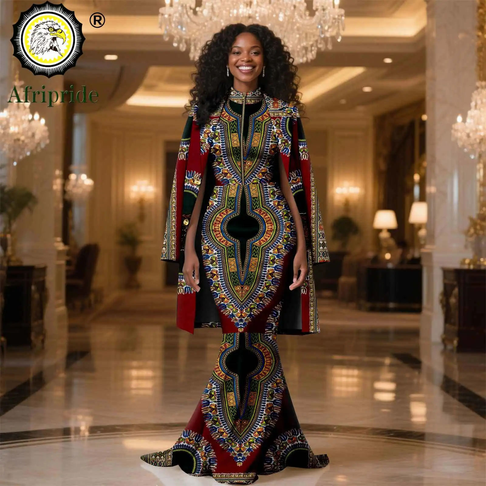 

African Clothes for Women Single Breasted Jacket and Zip Maxi Dress 2 Piece Set Print Outfits Ankara Attire for Lady 2526054