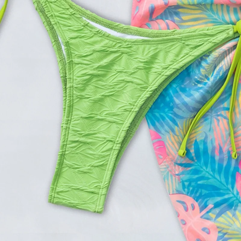 Tropical Print Vacation Style Sexy Hot-Selling Bikini Hot-Selling Triangle Cup Three-Piece Bikini Set