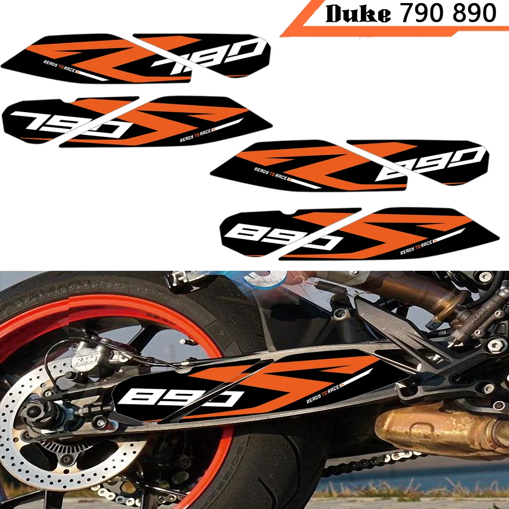 Pegatina de brazo basculante para motocicleta, calcomanía protectora de aventura para KTM Duke 790 890, accesorios de brazo oscilante R Duke790 Duke890 Duke890R 2024