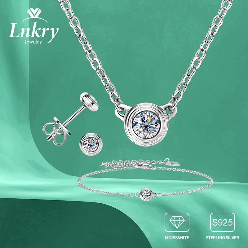 

Lnkry 3 мм 0,1 карата Муассанит Браслет Ожерелье Серьги-гвоздики Серьги из стерлингового серебра 925 пробы Браслеты Комплект ювелирных изделий для свадебного подарка