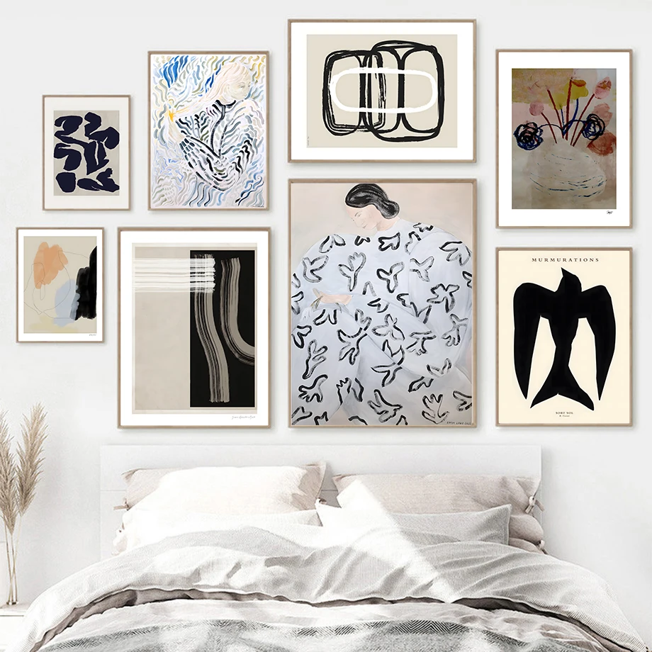 

Curve Gril Abstract Wall Art, Nordic Posters, Canvas Painting, Prints, Pictures for Living Room Decor, Black and White