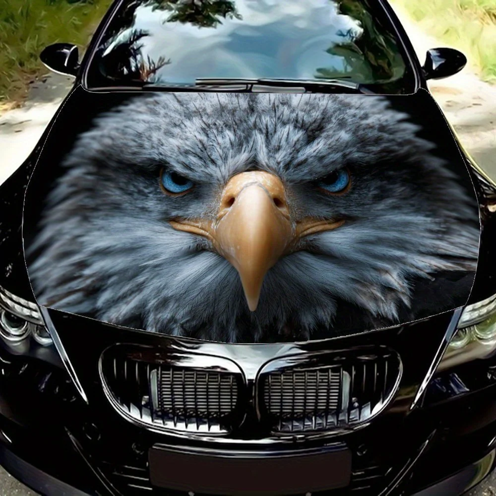 

Blue Eyed Eagle Head Car Hood Vinyl Sticker Wrap, Universal Engine Cover Decal, Durable Paper Material, Protective Film For Vehi