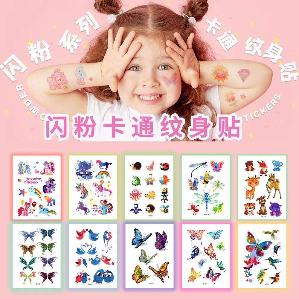 Scallion Waterproof Children's Cartoon Princess Unicorn Glitter Powder Tattoo Sticker