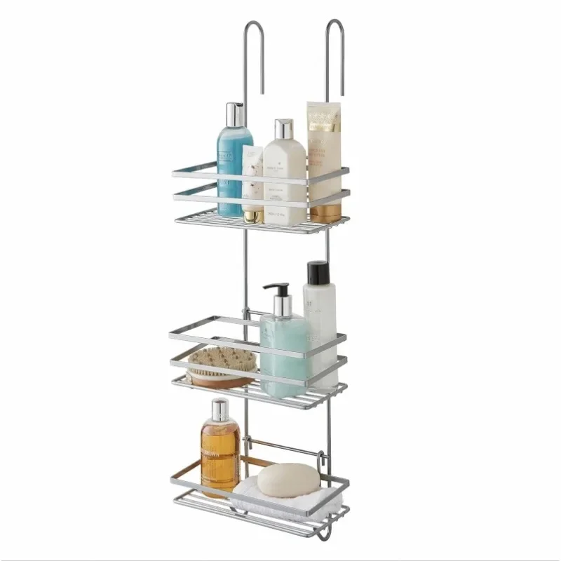 Customized Wall Mounted Chromed Plated Bathroom Shower Caddy Metal Wire 3 Tier Hanging Shower Rack