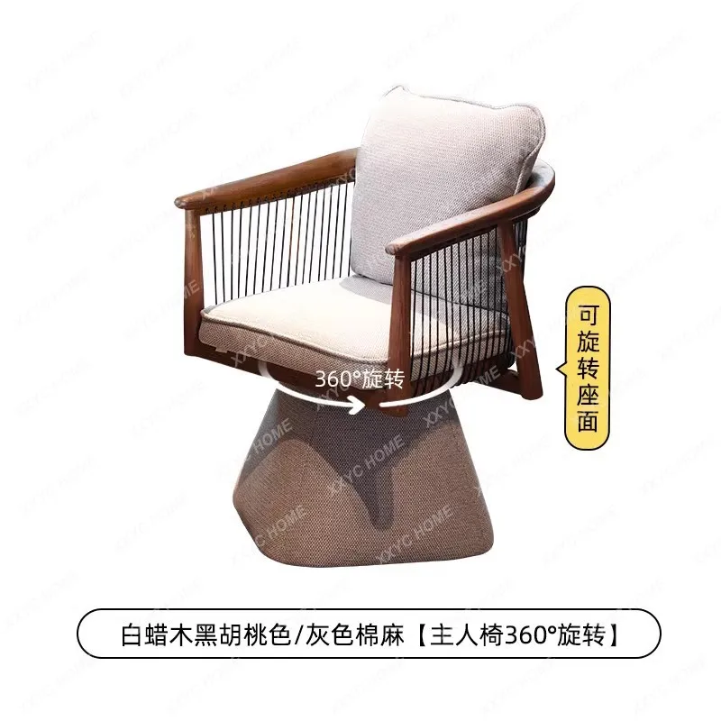 Premium rotating leather solid wood master chair black walnut tea chair medieval armrest back dining chair