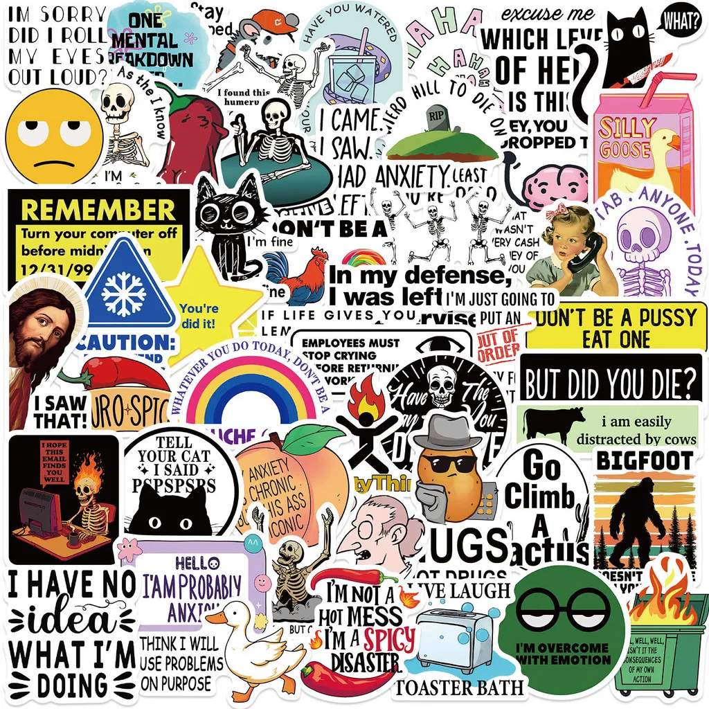 50PCS Cartoon Snarky MEME Graffiti Stickers for Bicycle Hand Account Pencil Case Decals
