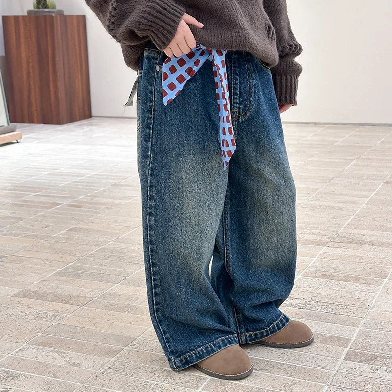 الفتيات السراويل الخريف الكورية الرجعية الدنيم فضفاضة عارضة واسعة الساق السراويل المألوف اليومية تنوعا مزاجه ملابس بسيطة