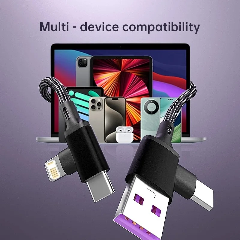 كابل PD 2 في 1 USB A من النوع C إلى كابل شحن سريع لهاتف iPhone 16 15 14 13 11 Pro Max iPad Xiaomi Huawe Samsung