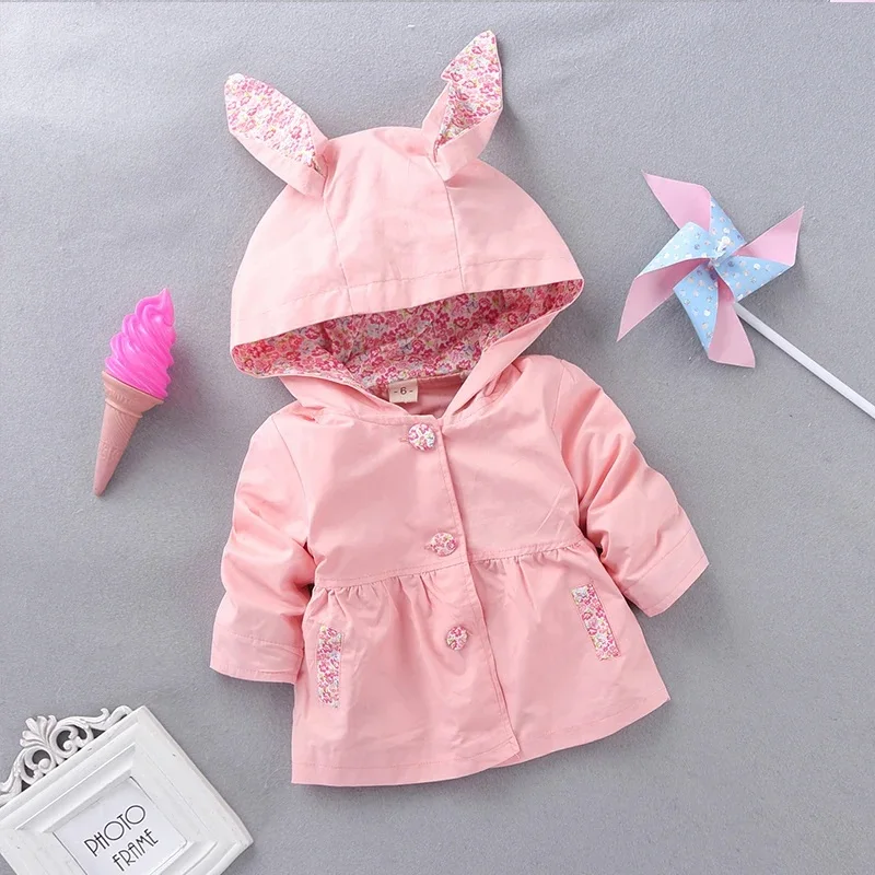 Hooded Baby Girls Coat 1-4 Years Children Cotton Jacket Kids Clothing Spring Autumn Manteau Fille Windbreaker  KF255