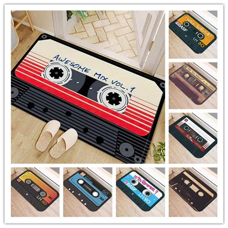 3D Cassette Music Tape Door Mat Super Absorbent Carpet for Bathroom Non-slip Toilet Floor Mats Home Entrance Retro Decor Rugs