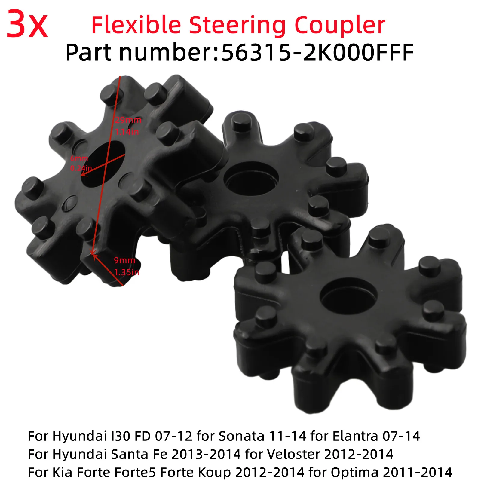 

3Pcs Flexible Steering Column Coupler Coupling Set 56315-2K000FFF For Hyundai I30 FD 07-12 for Sonata 11-14 for Elantra 07-14
