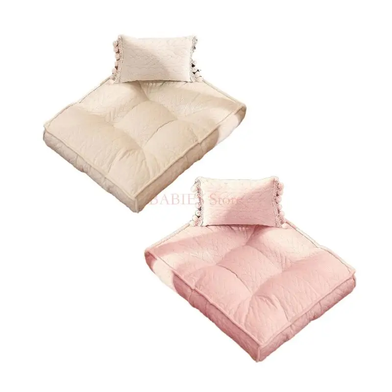 1 Set Comfortable Newborns Photo Props Cushioned Mattress & Decorative Tasseled Pillow Lovely Bedding for Photoshoots