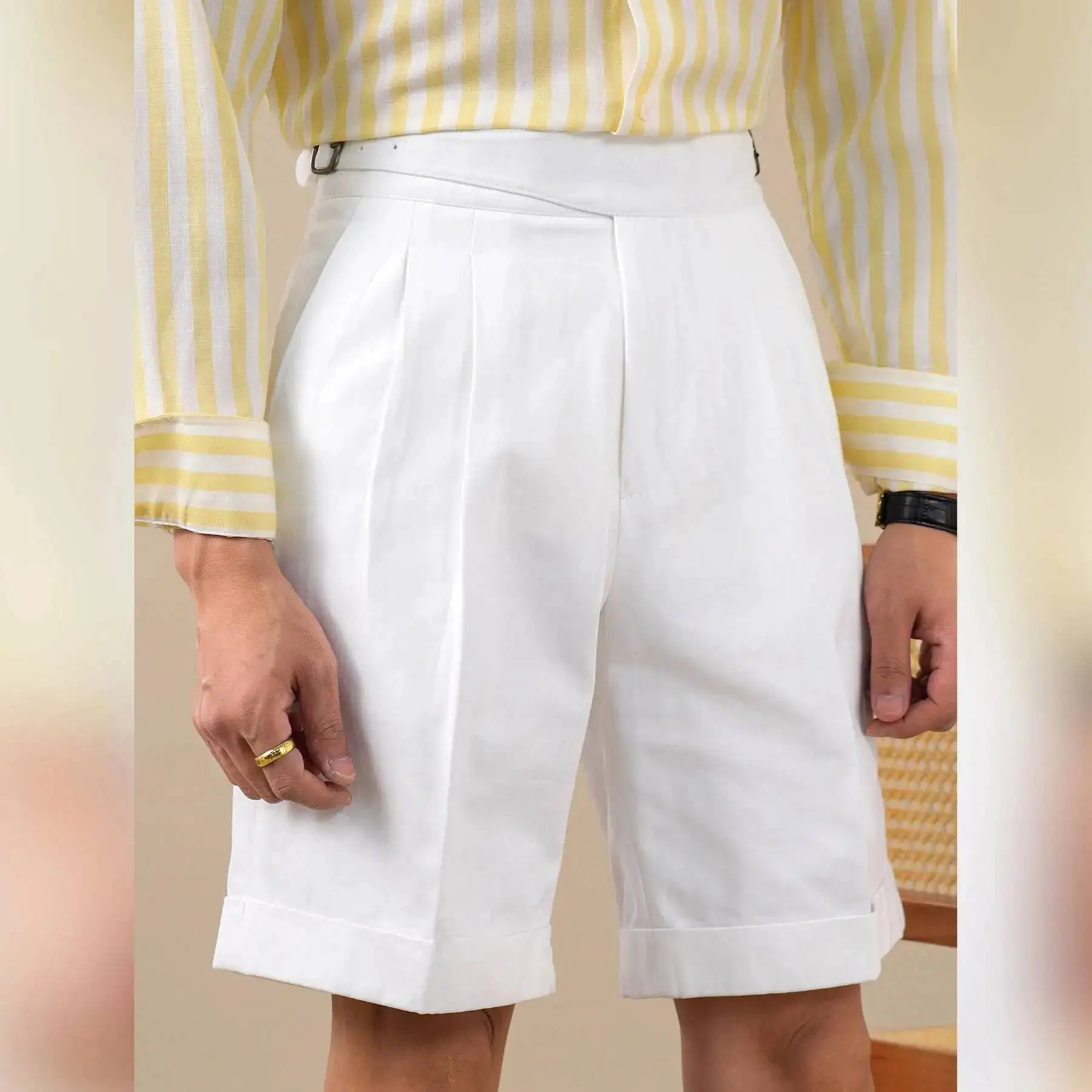 Mens Summer Shorts Pure Cotton Casual Shorts Men Italian Style Double Knife Straight Shorts Bermuda Homme Short Pantalon Court